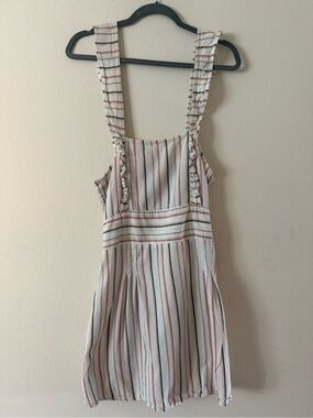 Billabong White Striped Ruffle Strap Sundress with Red & Blue Lines